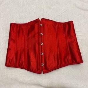 Red Satin Corset Bustier L Plastic Boning Burlesque Pinup Lingerie Waist Cincher